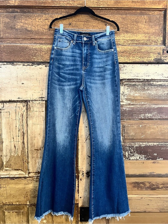 Risen Jeans Denim - RISEN High Rise Extreme Flare Jeans | Raw Hem Stretch Denim | Size 28 | NWOT